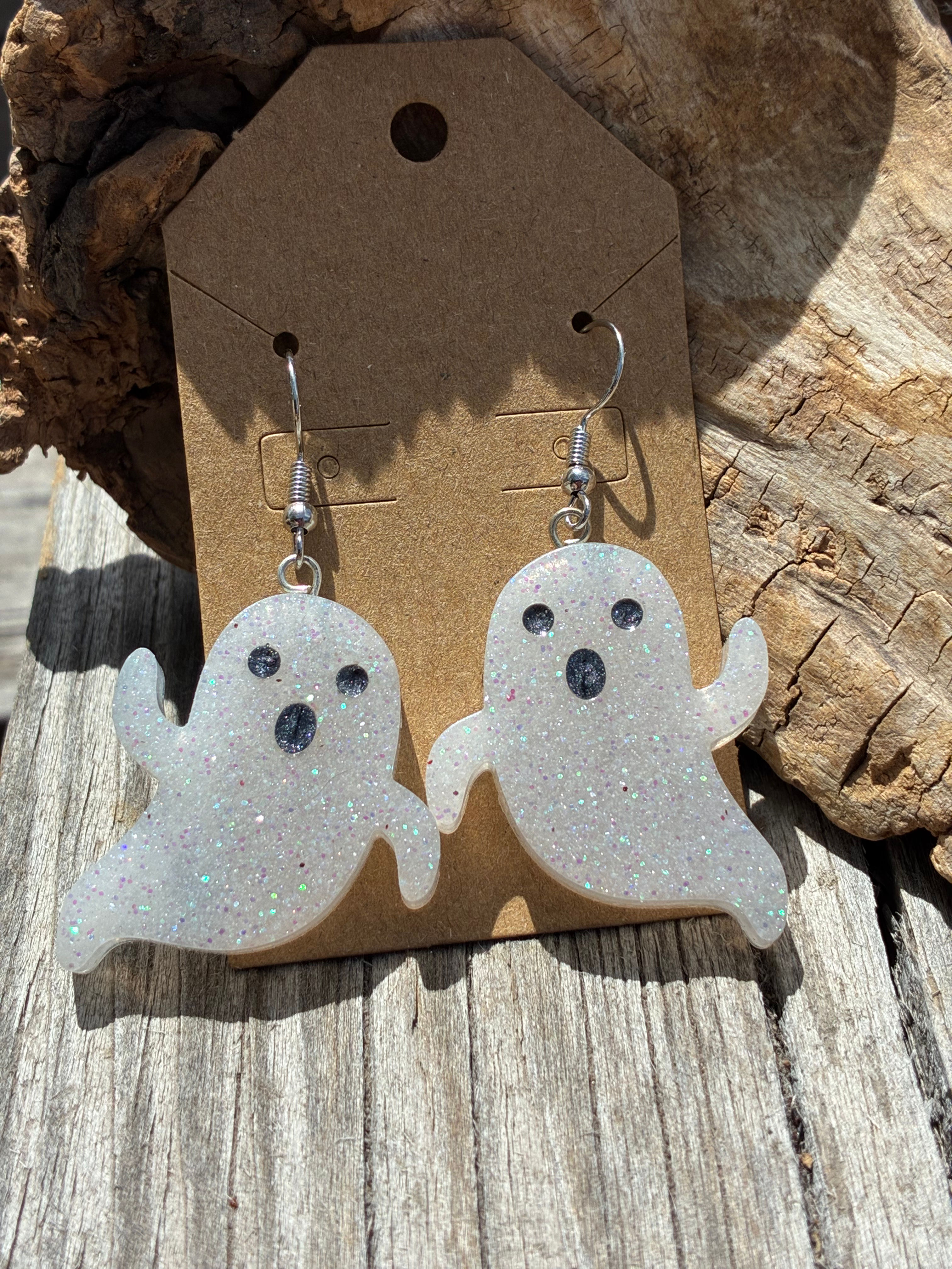 Glitter Ghost Earrings | Handmade Halloween Resin Earrings