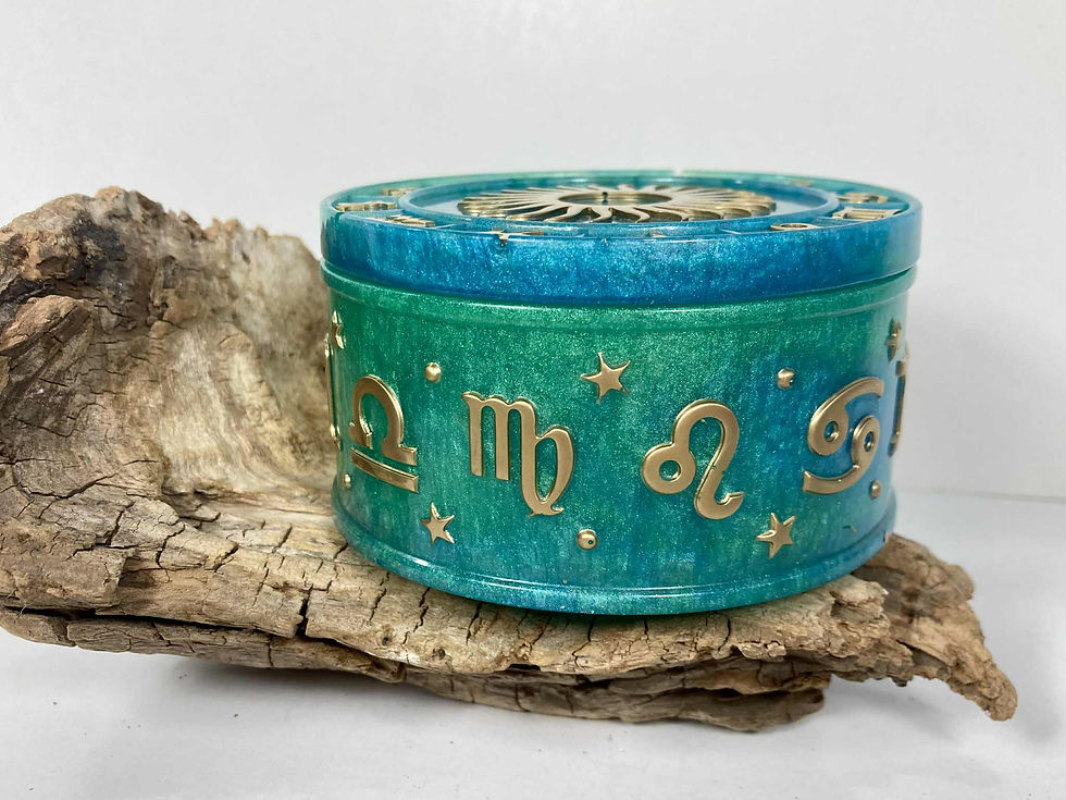 Thumbnail: Zodiac Resin Dish with Lid – Blue Green & Gold – Handmade, One of a Kind