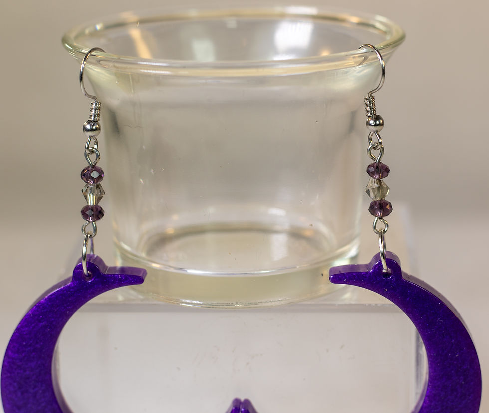 Thumbnail: Handmade Purple Resin Crescent Moon Earrings