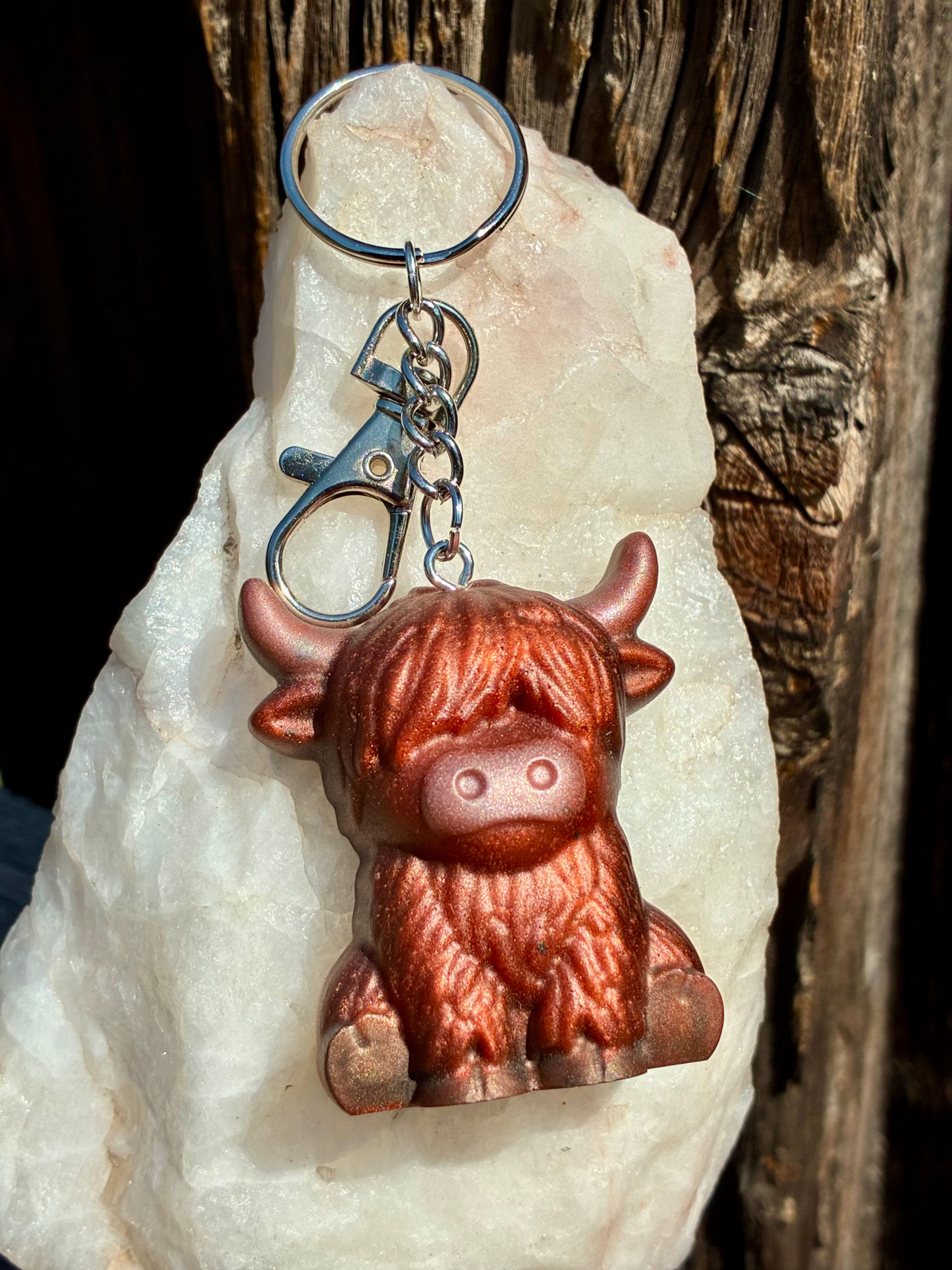Highland Cow Resin Keychain | Handmade Western Cow Bag Charm | Rustic Farm Gift