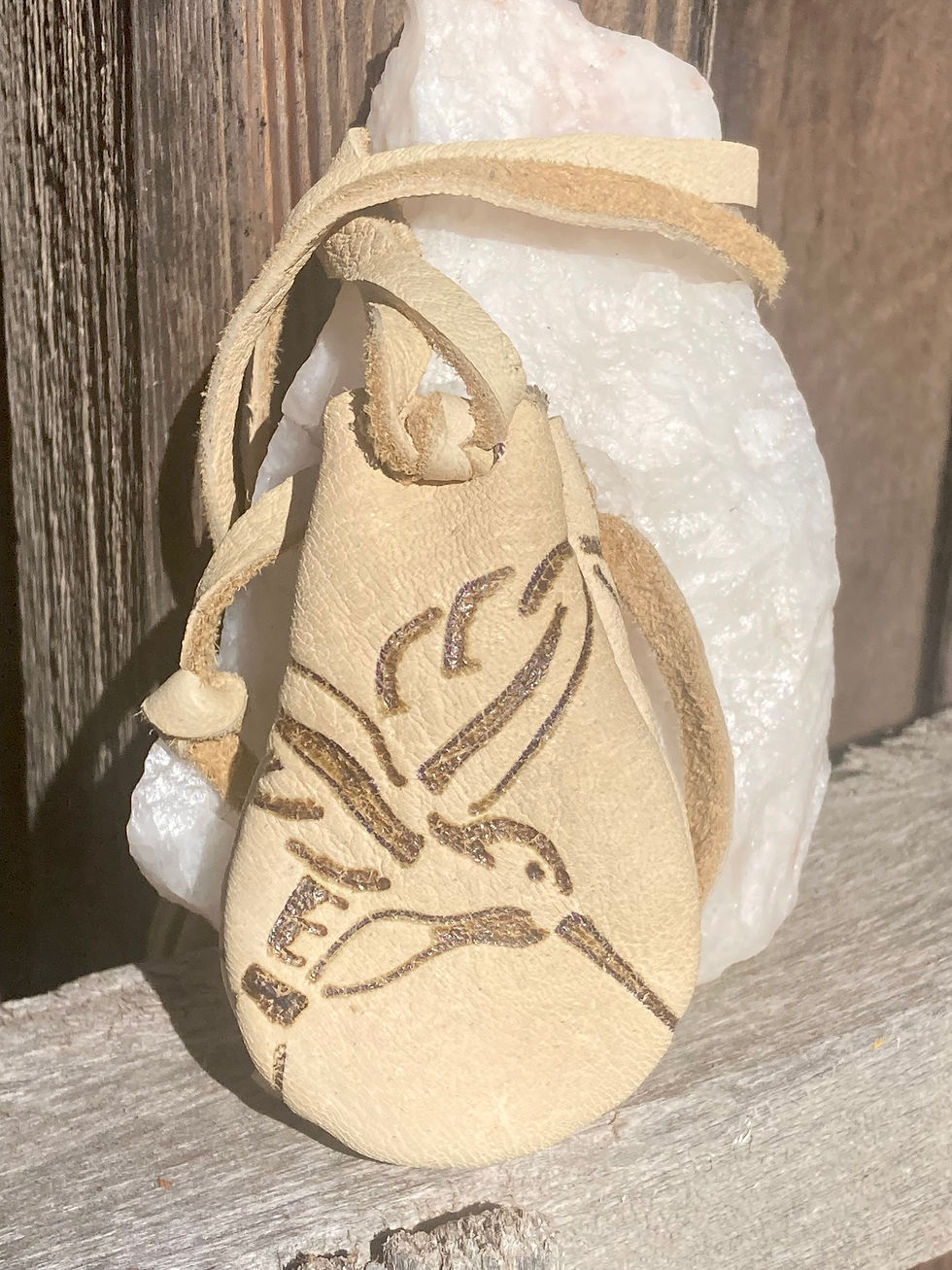 Thumbnail: Deer Hide Neck Pouch – Hummingbird Design