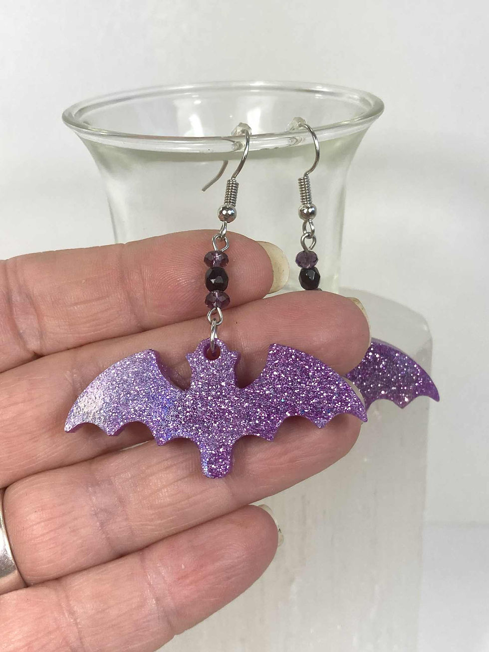 Holographic Purple Bat Earrings – Handmade Resin Dangles