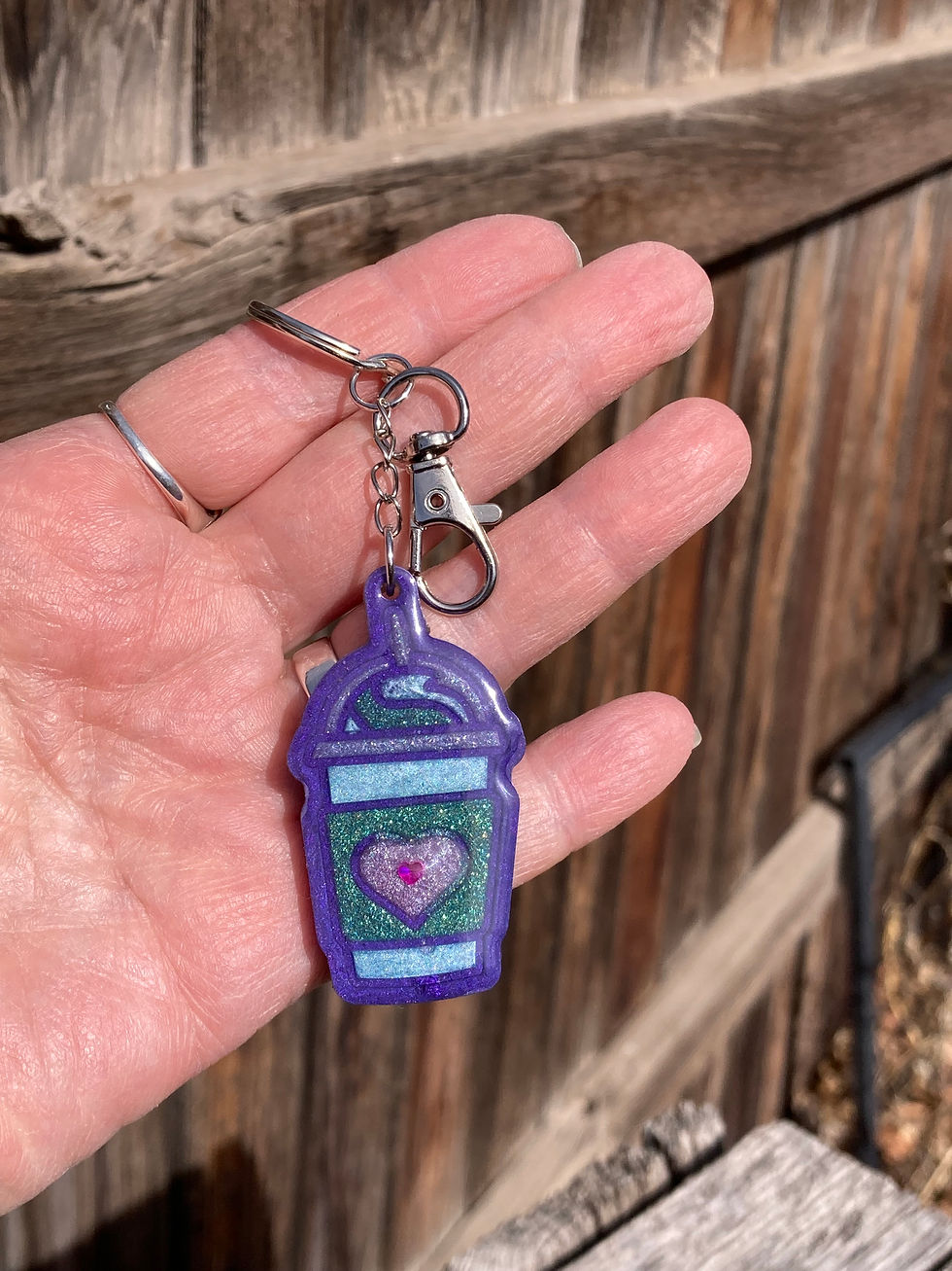 Thumbnail: Purple Glitter Coffee Cup Keychain or Tumbler Charm – Handmade Resin Coffee Gift