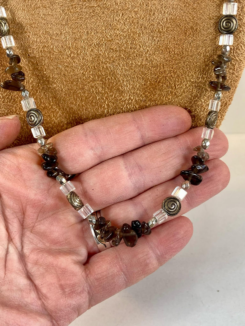 Thumbnail: Handmade Smoky Quartz & Glass Bead Necklace