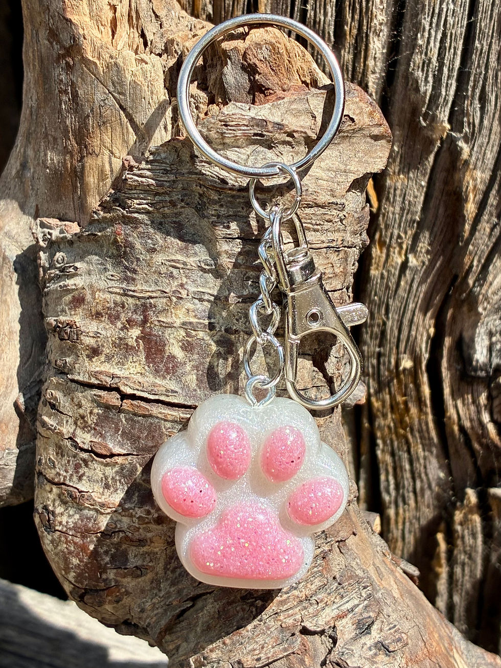 Thumbnail: Pink Glitter Paw Print Keychain | Handmade Resin Dog Lover Gift | Cat Lover Keyc