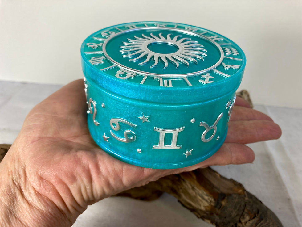 Thumbnail: Handmade turquoise/blue and silver zodiac symbol dish with lid
