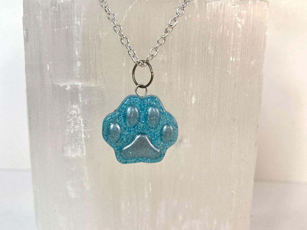 Thumbnail: Handmade Blue Glitter Resin Paw Print Earrings and Necklace Jewelry Set