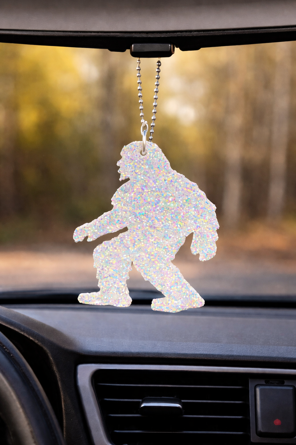 Glitter Bigfoot Rearview Mirror Hanger – Handmade Resin Cryptid Car Charm