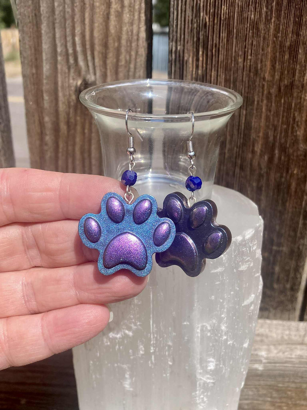 Thumbnail: Color-Shifting Paw Print Earrings – Handmade Resin, Nickel-Free Hooks