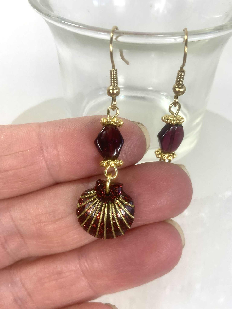 Thumbnail: Garnet & Resin Shell Earrings