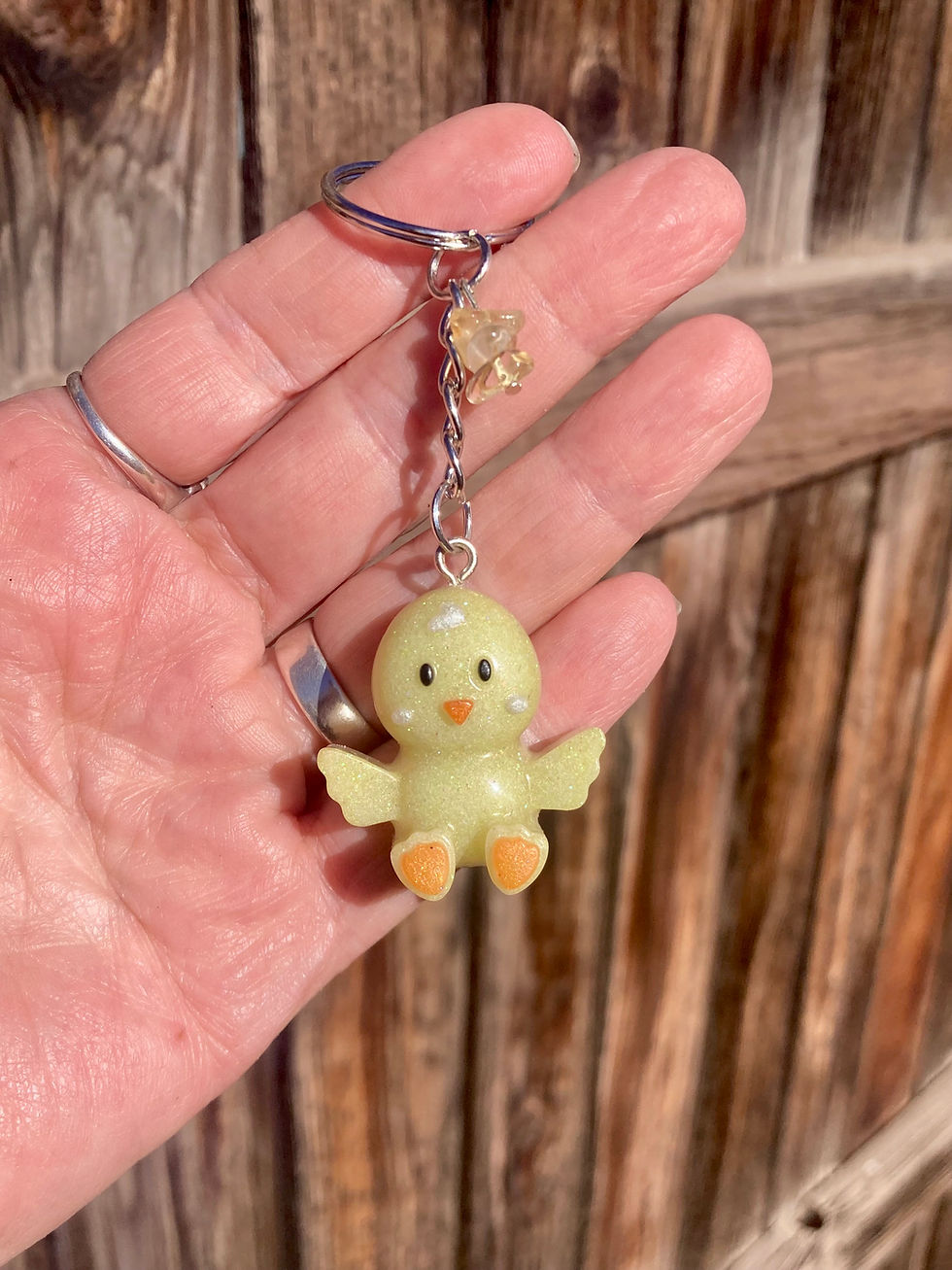 Thumbnail: Yellow Chick Keychain with Genuine Citrine Beads – Handmade Resin