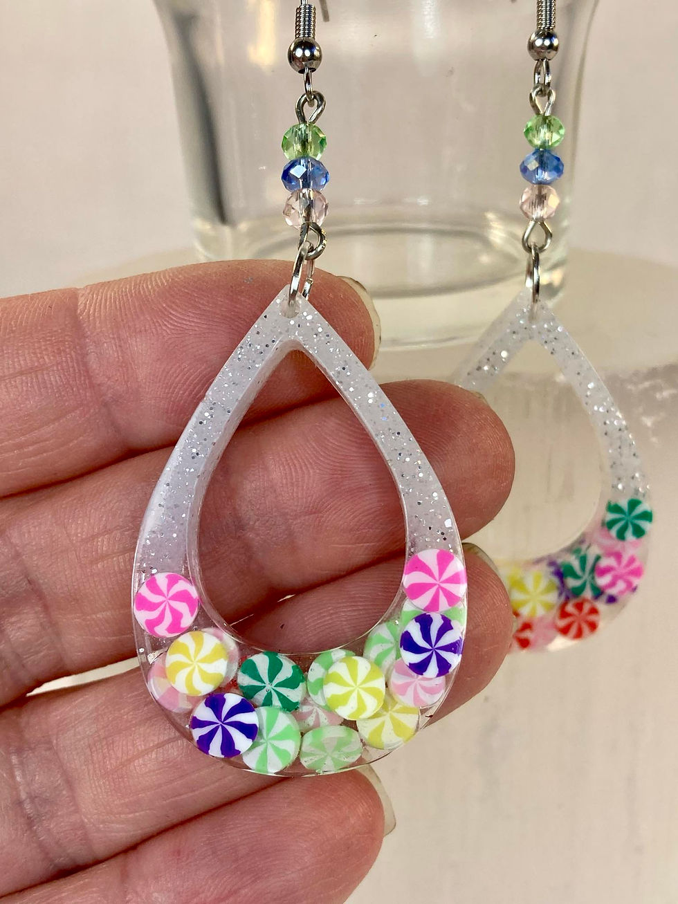 Thumbnail: Handmade Resin Teardrop Earrings with Cute Candy Inclusions