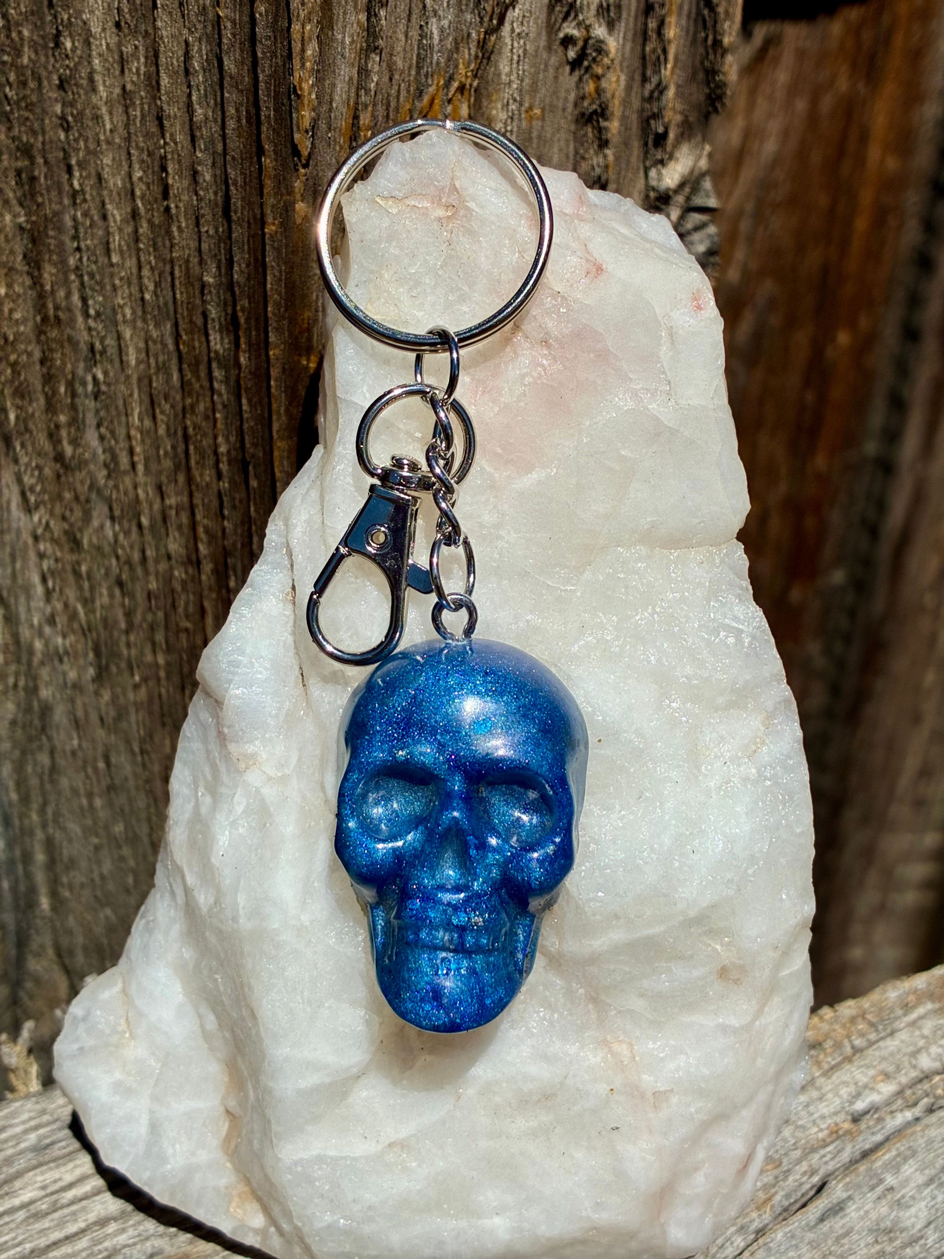 Blue Shimmer Skull Keychain