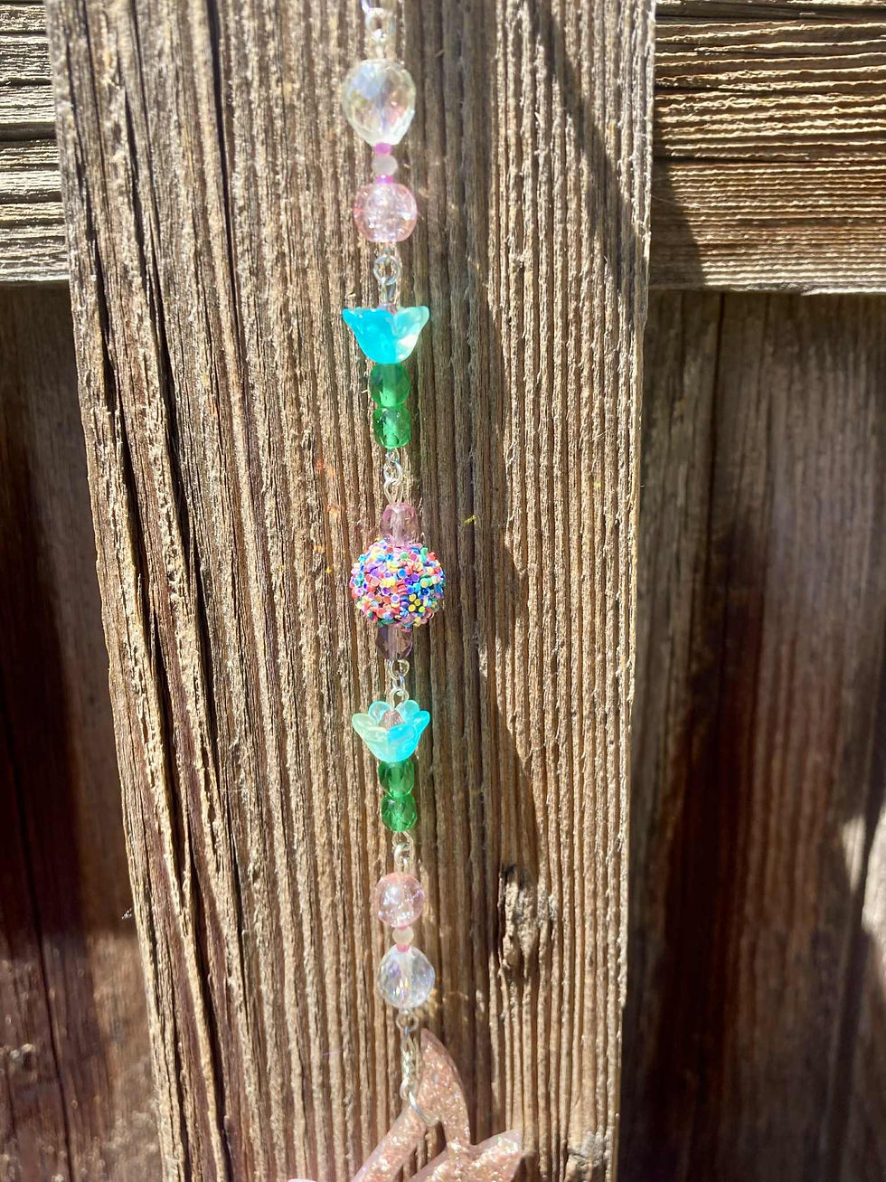 Thumbnail: Handmade Pink Fairy Sun Catcher with Glass Beads