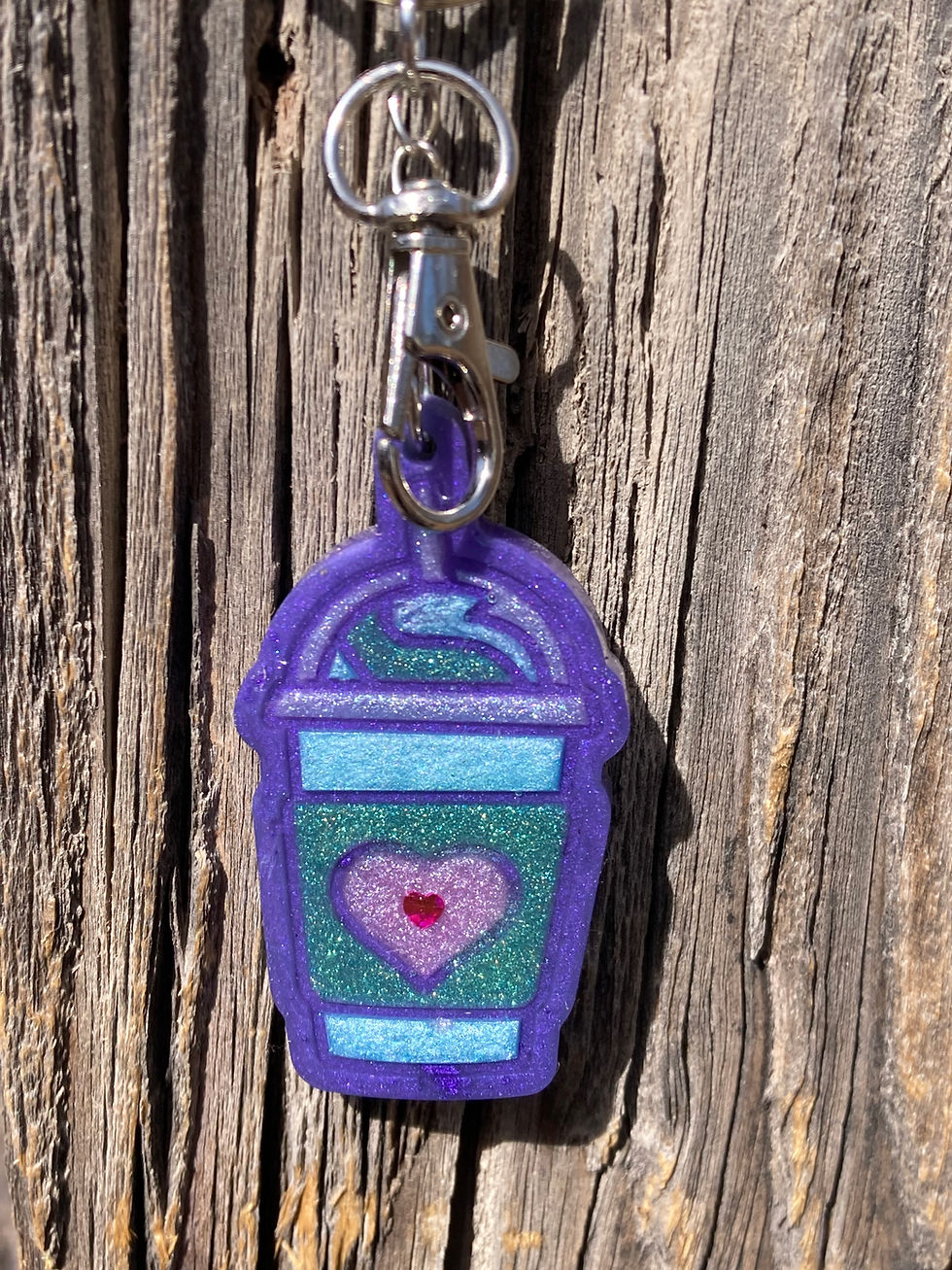 Thumbnail: Purple Glitter Coffee Cup Keychain or Tumbler Charm – Handmade Resin Coffee Gift