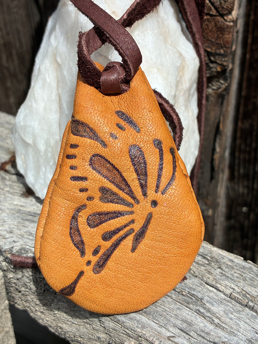 Thumbnail: Small Hand-Sewn Leather Pouch – Hand-Burned Butterfly Design
