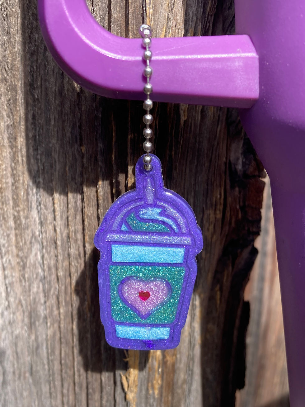 Thumbnail: Purple Glitter Coffee Cup Keychain or Tumbler Charm – Handmade Resin Coffee Gift