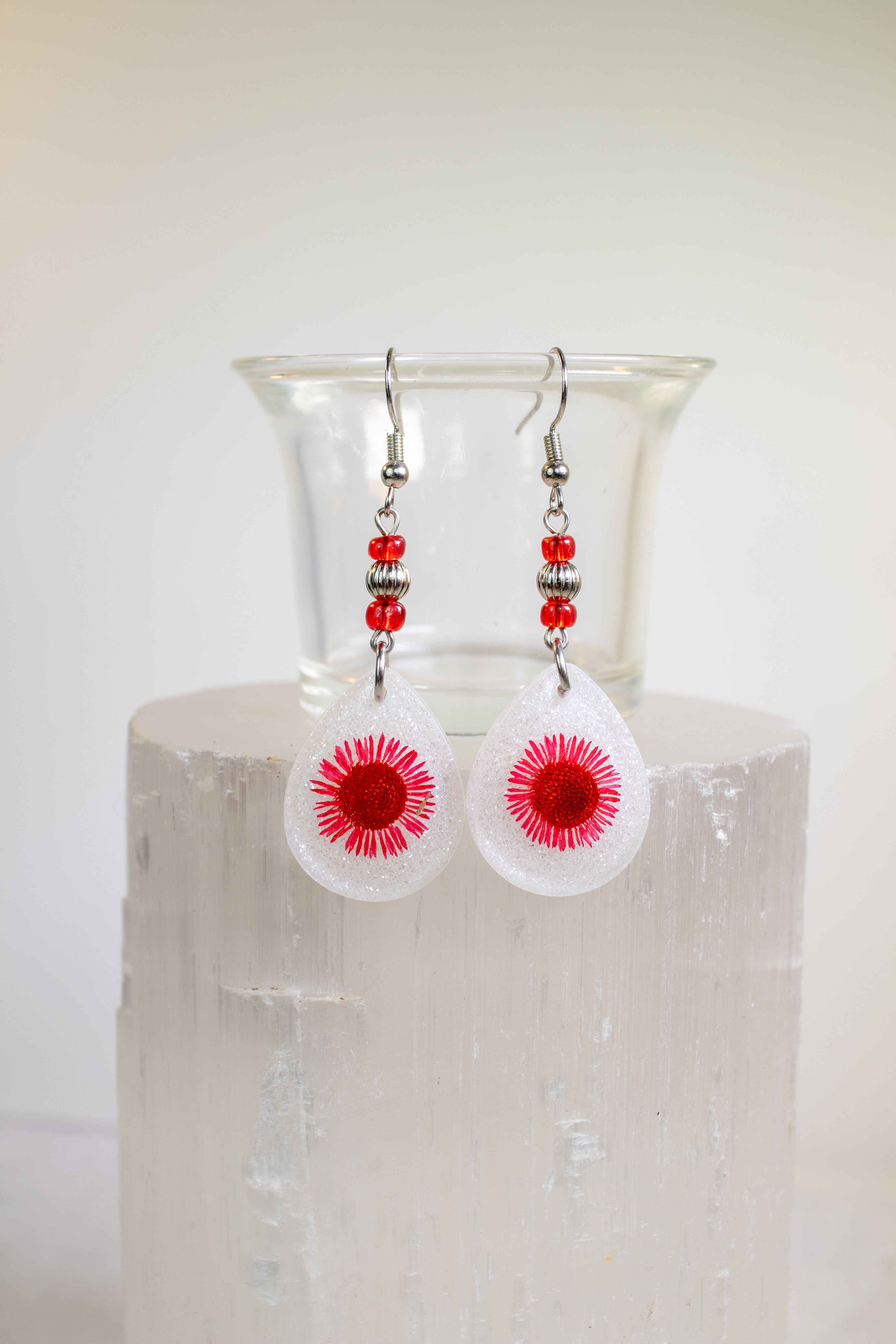 Handmade Resin and Dried Flower Dangle Earrings