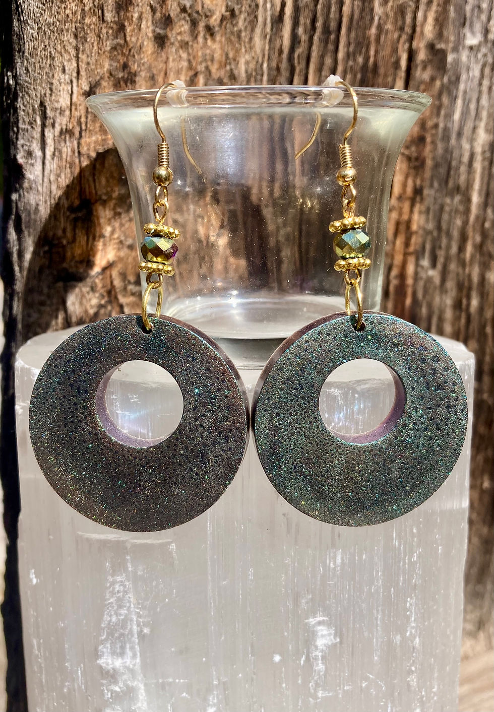 Thumbnail: Color Shifting Resin & Bead Dangle Earrings