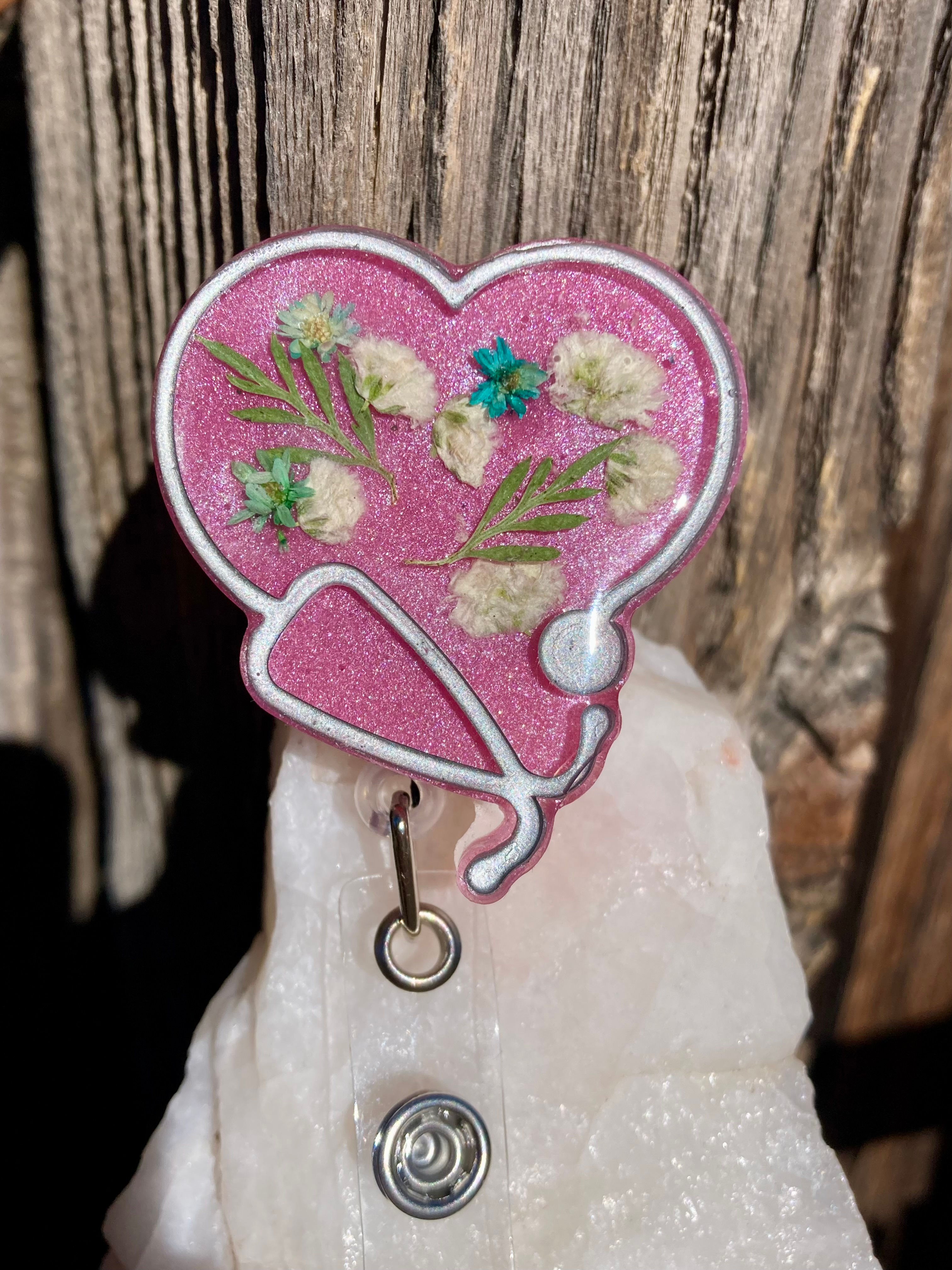 Handmade Floral Heart Badge Reel – Retractable ID Holder