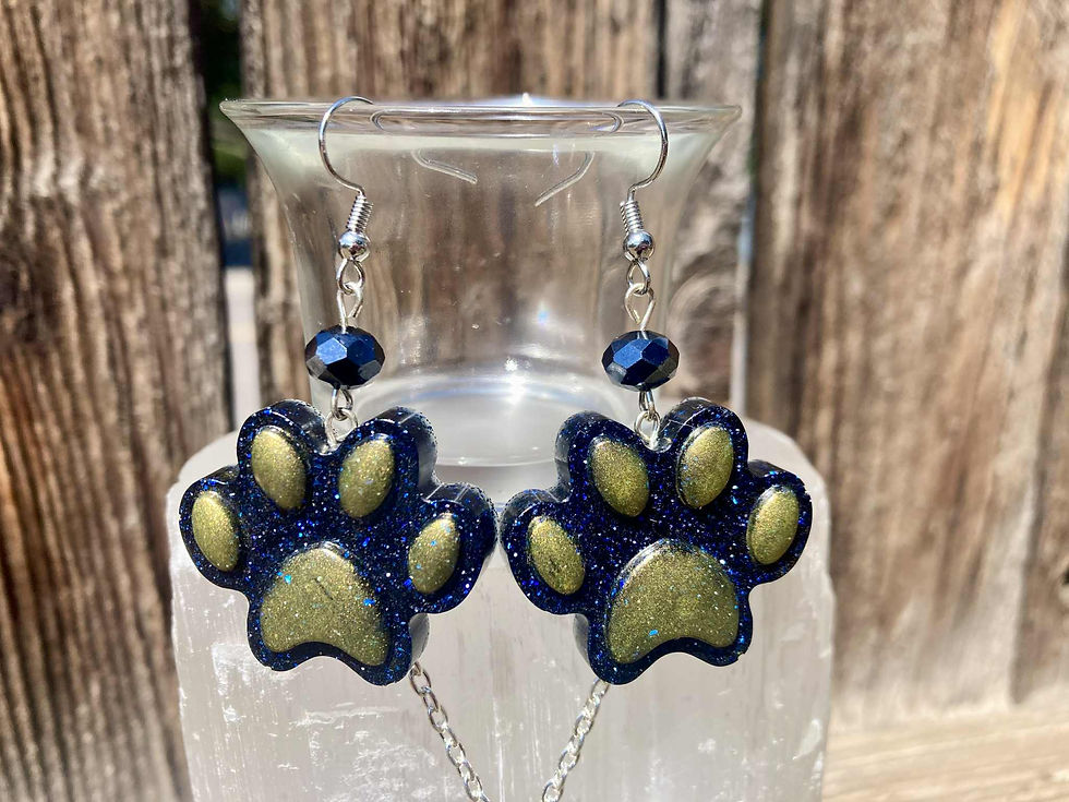 Thumbnail: Gold & Navy Blue Glitter Paw Print Jewelry Set