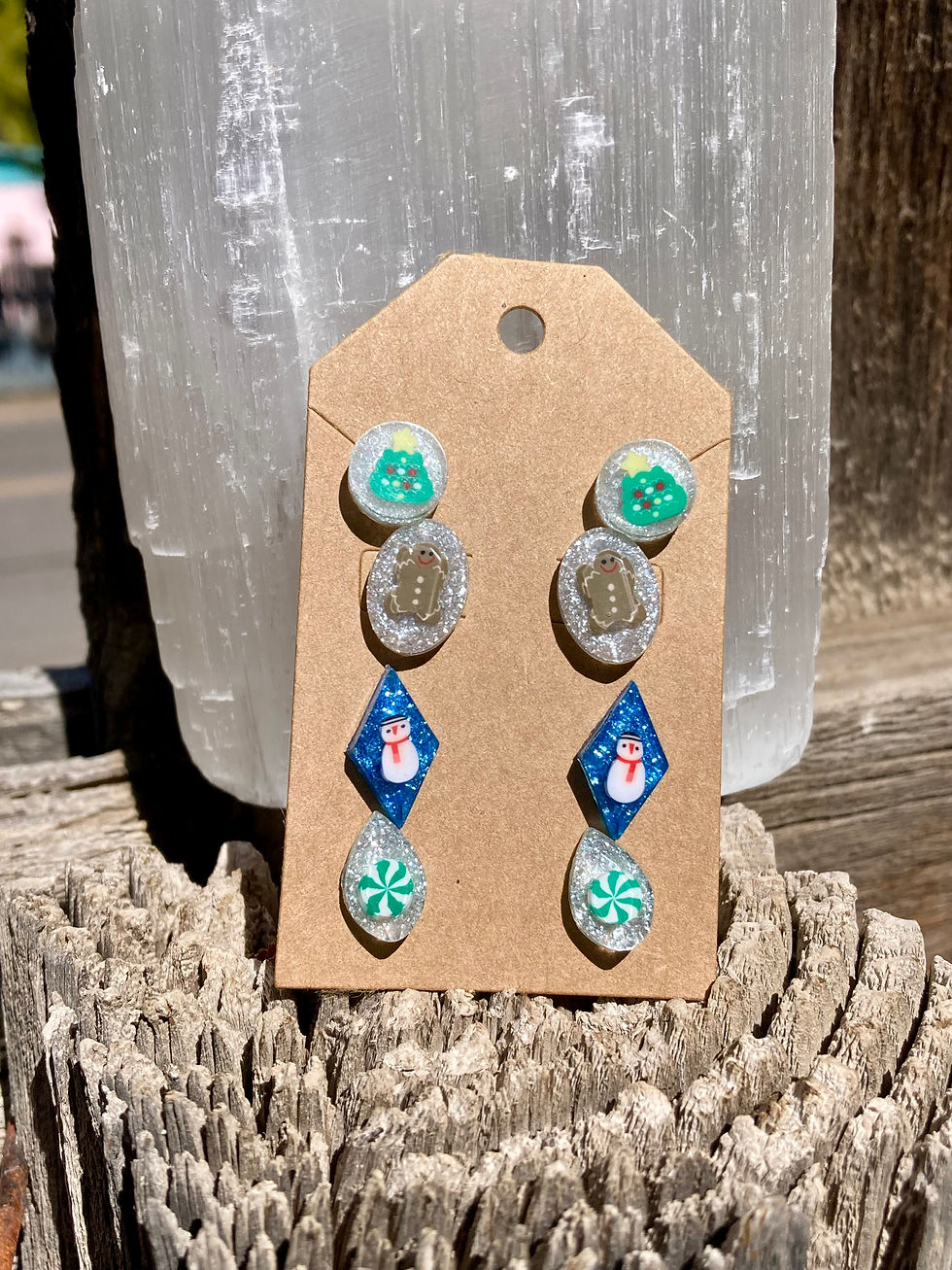Thumbnail: Holiday Post Earrings – Set of 4 (Green & Blue Designs)