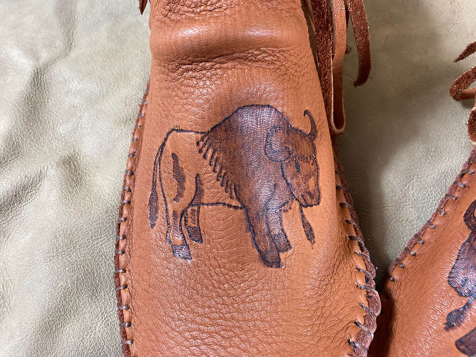 Thumbnail: Custom Hand Sewn to Order Short Moccasins with Buffalo Design