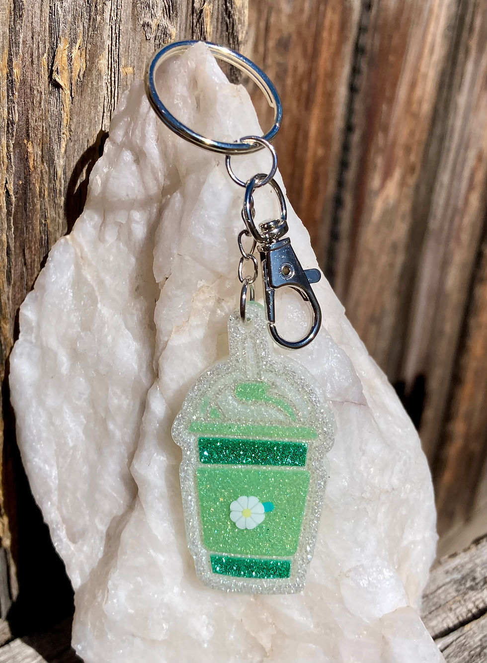 Thumbnail: Green Glitter Coffee Cup Keychain or Tumbler Charm – Handmade Resin Coffee Gift