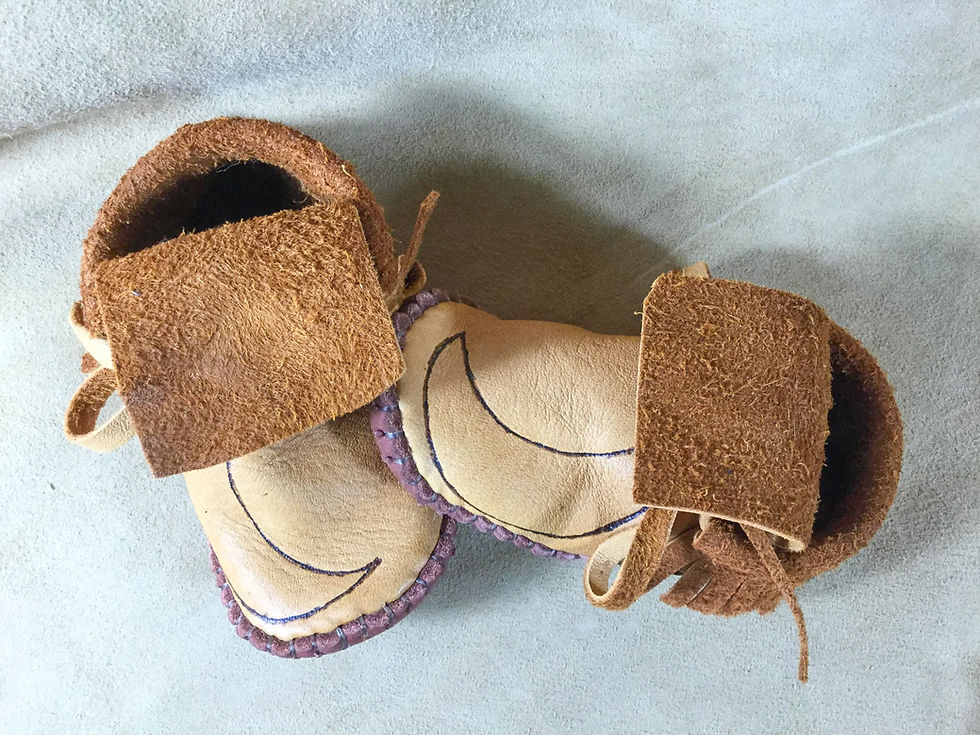 Thumbnail: Hand Sewn to Order Toddler Moccasins with Crescent Moon Design, Custom Handmade