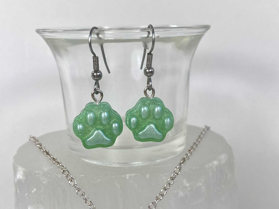 Thumbnail: Handmade Green Paw Print Necklace & Earring Set – Resin Jewelry for Pet Lovers