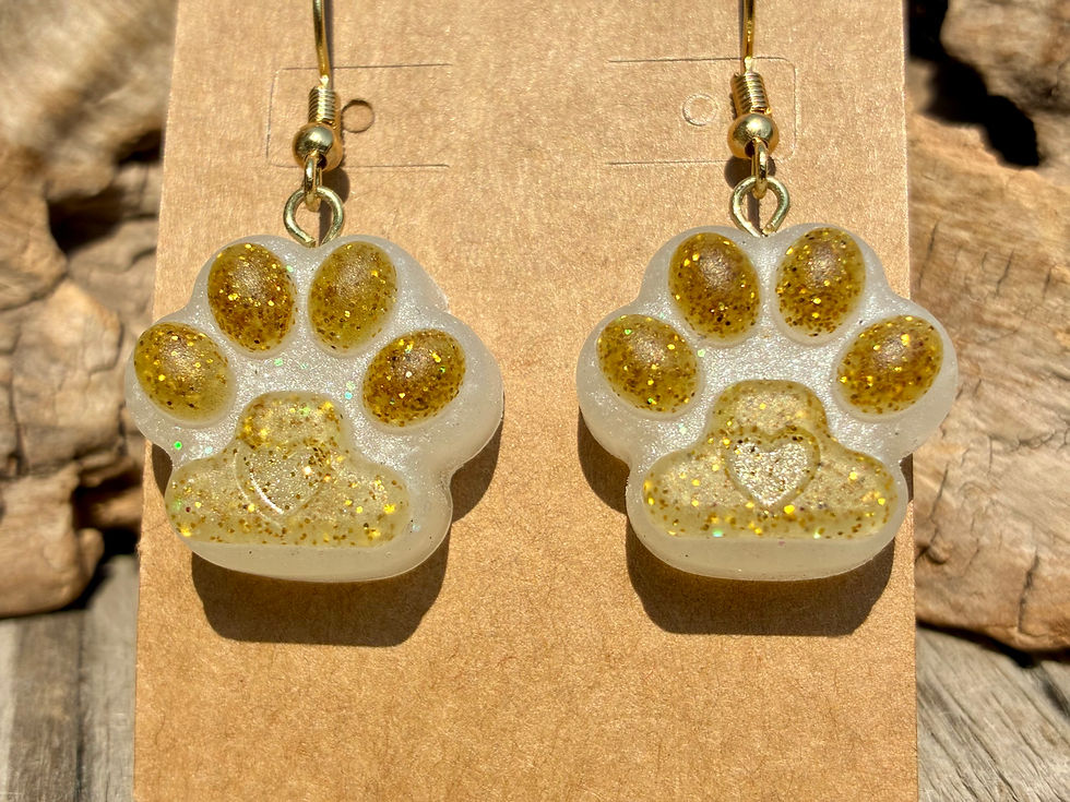 Thumbnail: Handmade White and Gold Paw Print Resin Earrings | Pet Lover Earrings 