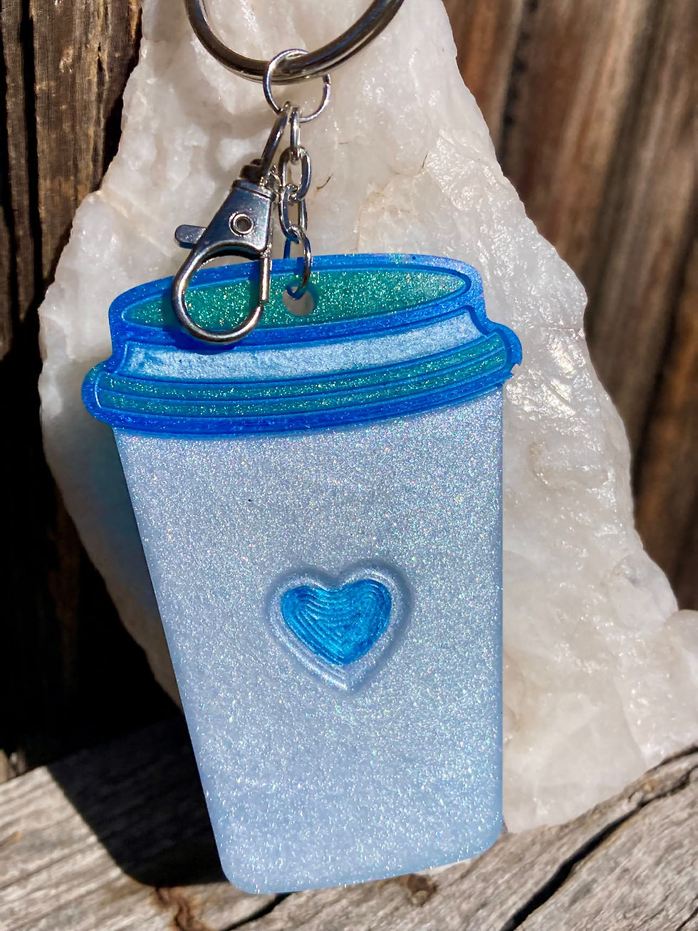 Thumbnail: Blue Glitter Coffee Cup Keychain – Resin Coffee Lover Bag Charm