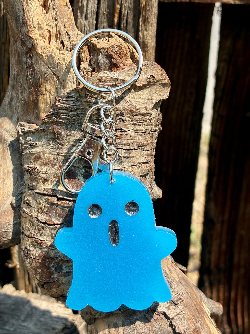 Thumbnail: Handmade Glow in the Dark Blue Ghost Resin Keychain | Cute Halloween Ghost Keych