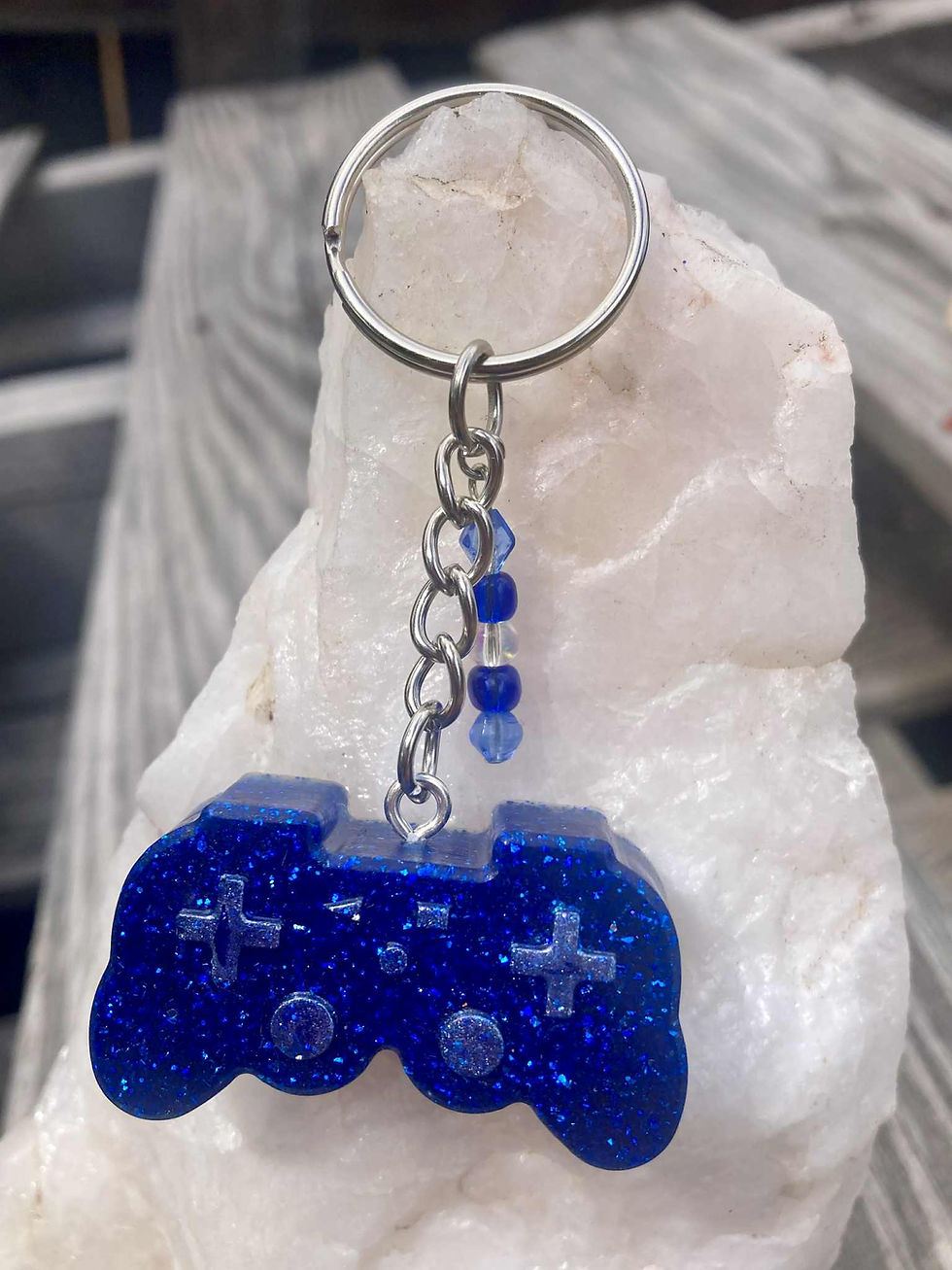 Thumbnail: Blue Glitter Game Controller Keychain – Handmade Resin Gamer Gift