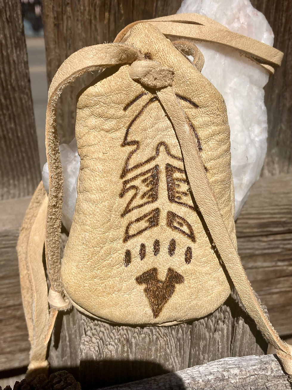 Thumbnail: Hand-Burned Feather Design Medicine Pouch