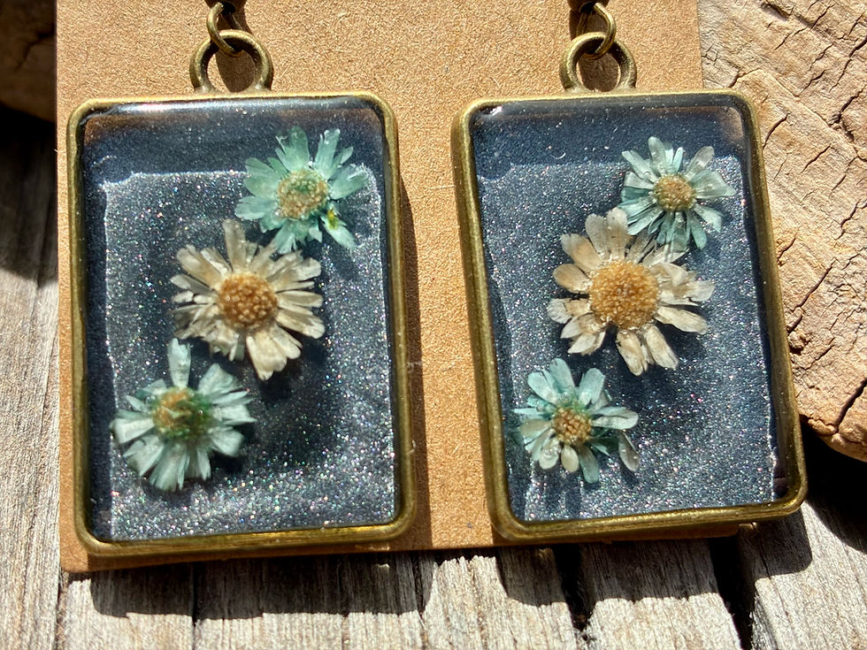 Thumbnail: Blue Pressed Flower Resin Earrings | Handmade Botanical Rectangle Earrings