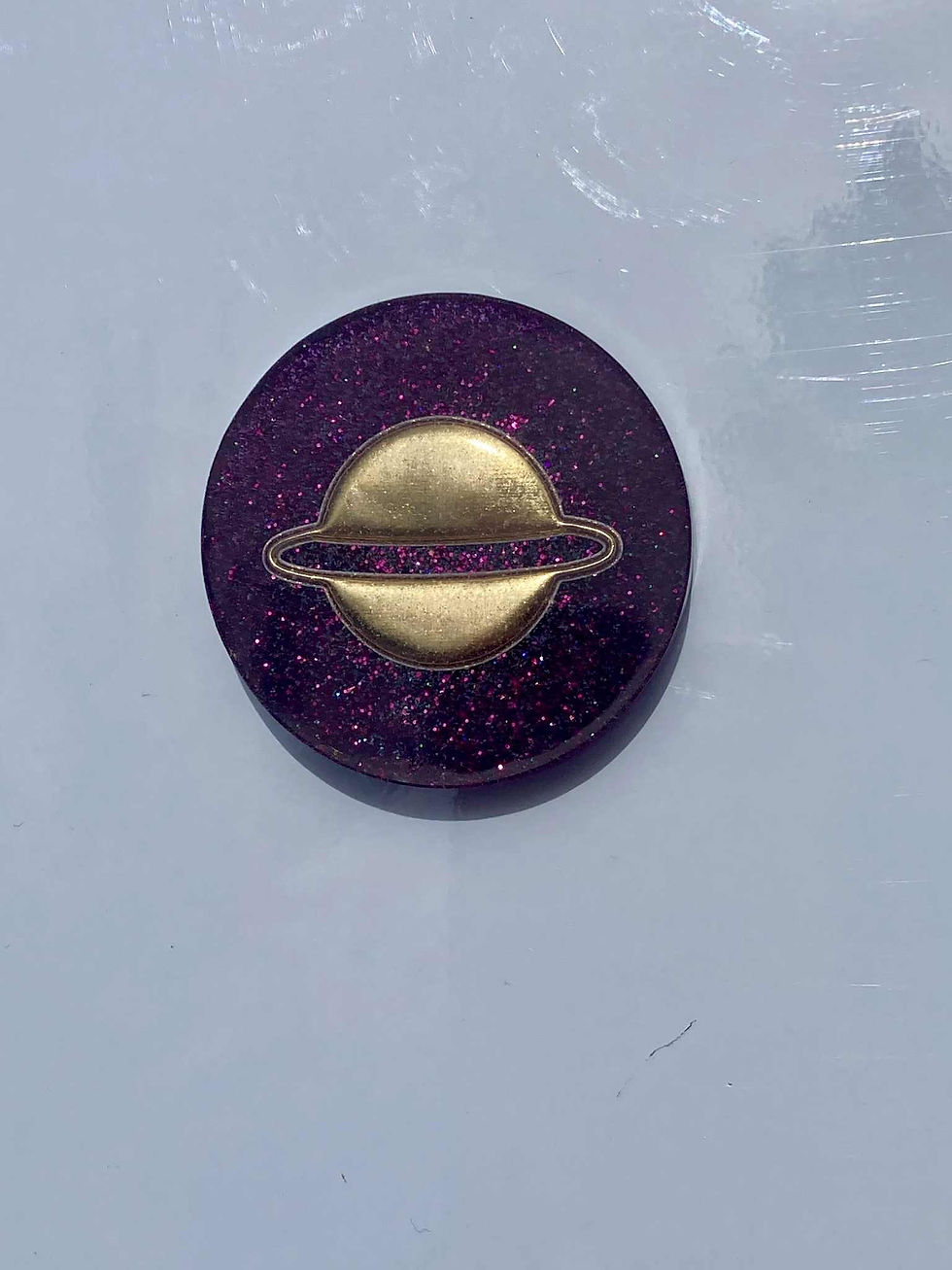 Thumbnail: Purple Resin Magnet with Gold Planet Accent – Handmade Space Theme Fridge Magnet