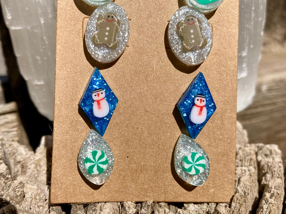 Thumbnail: Holiday Post Earrings – Set of 4 (Green & Blue Designs)