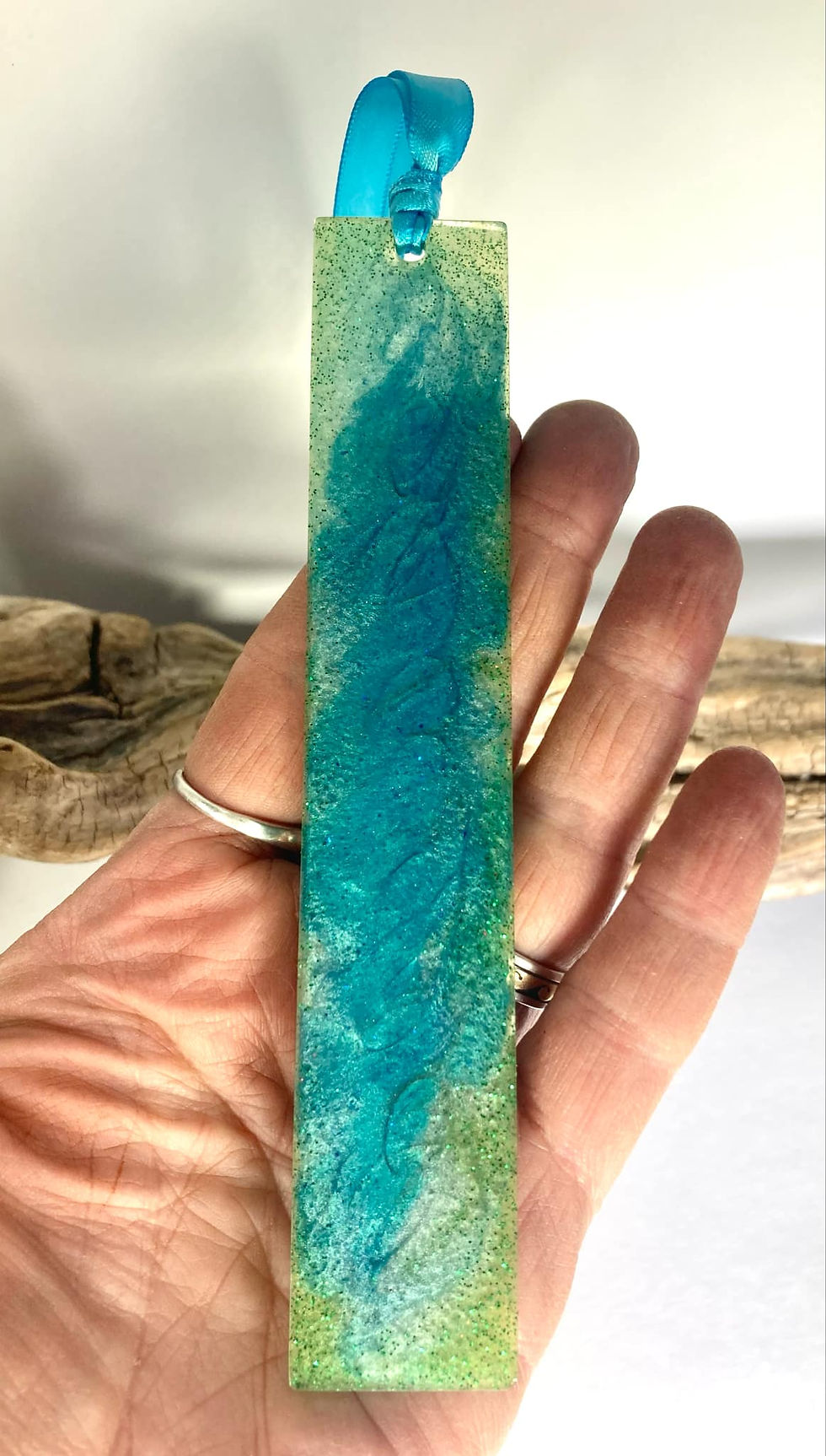Thumbnail: Handmade Blue and Green Swirl Resin Bookmark