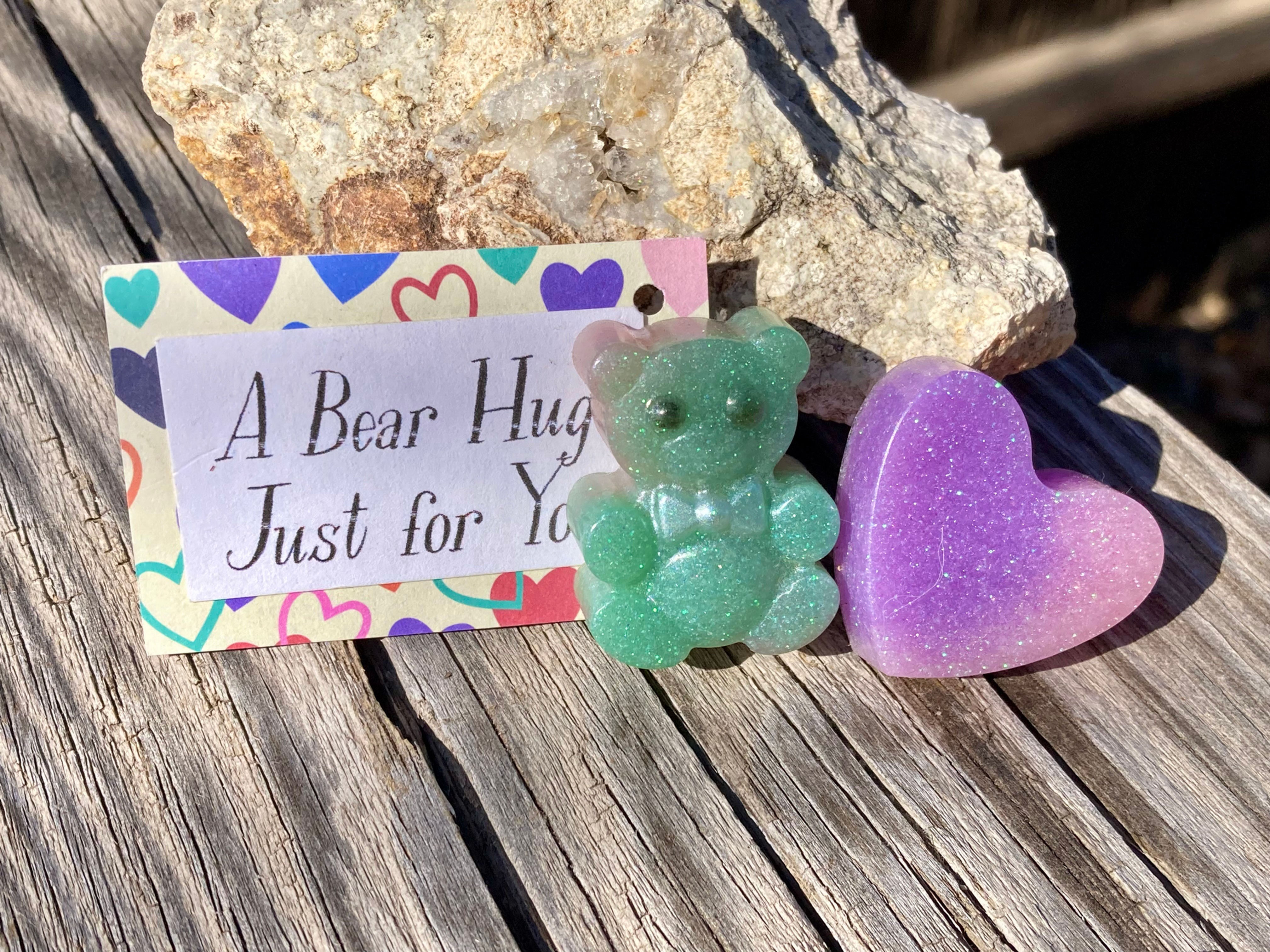 Pocket Bear Hug – Teal Bear with Purple/Pink Heart