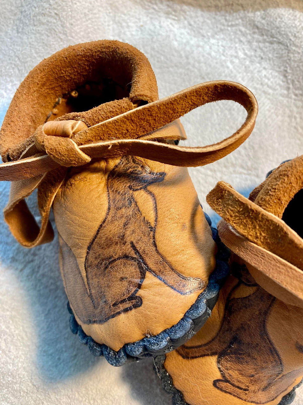 Thumbnail: Handmade to order baby moccasins with fox design