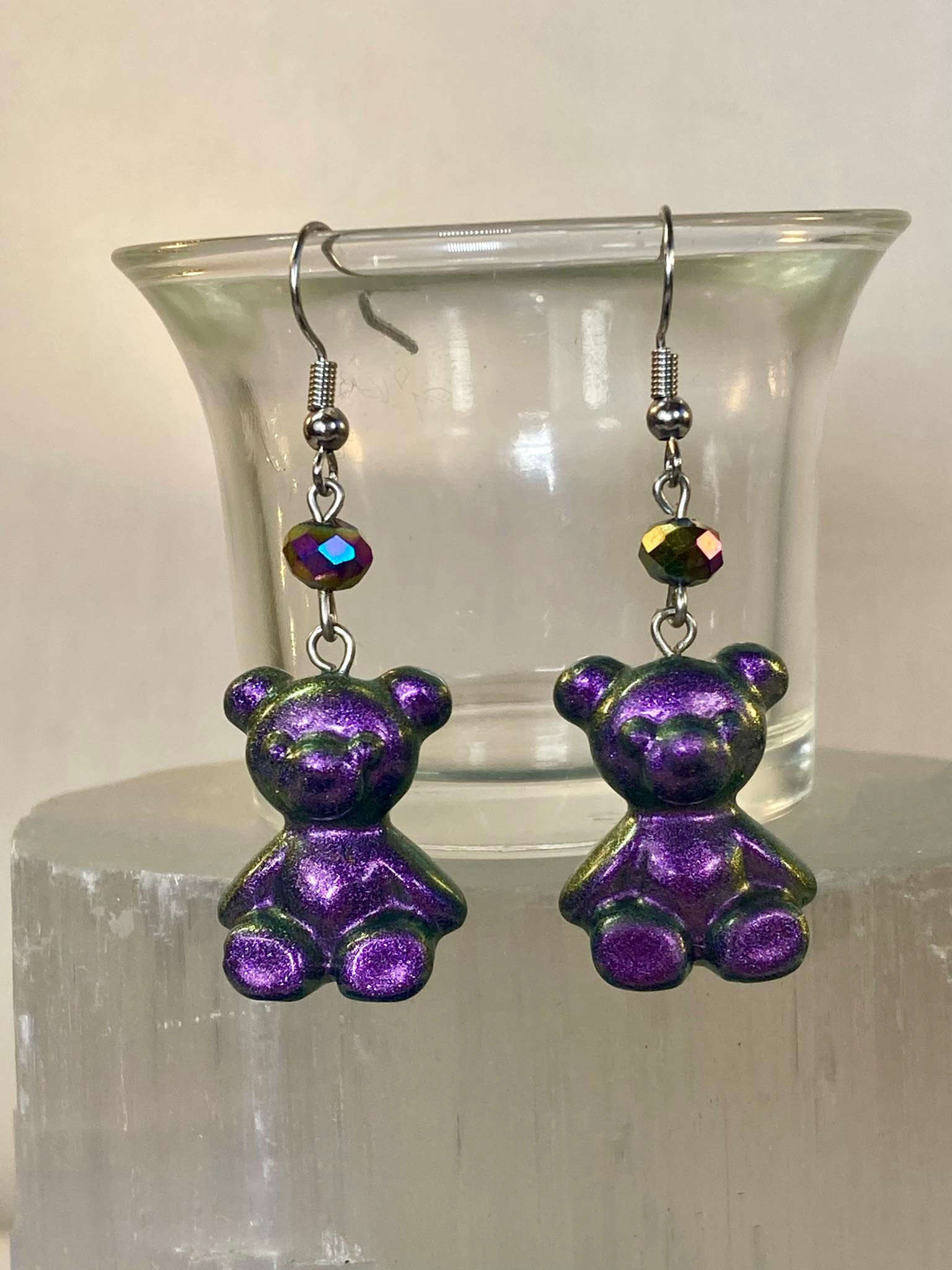 Handmade Resin Bear Dangle Earrings