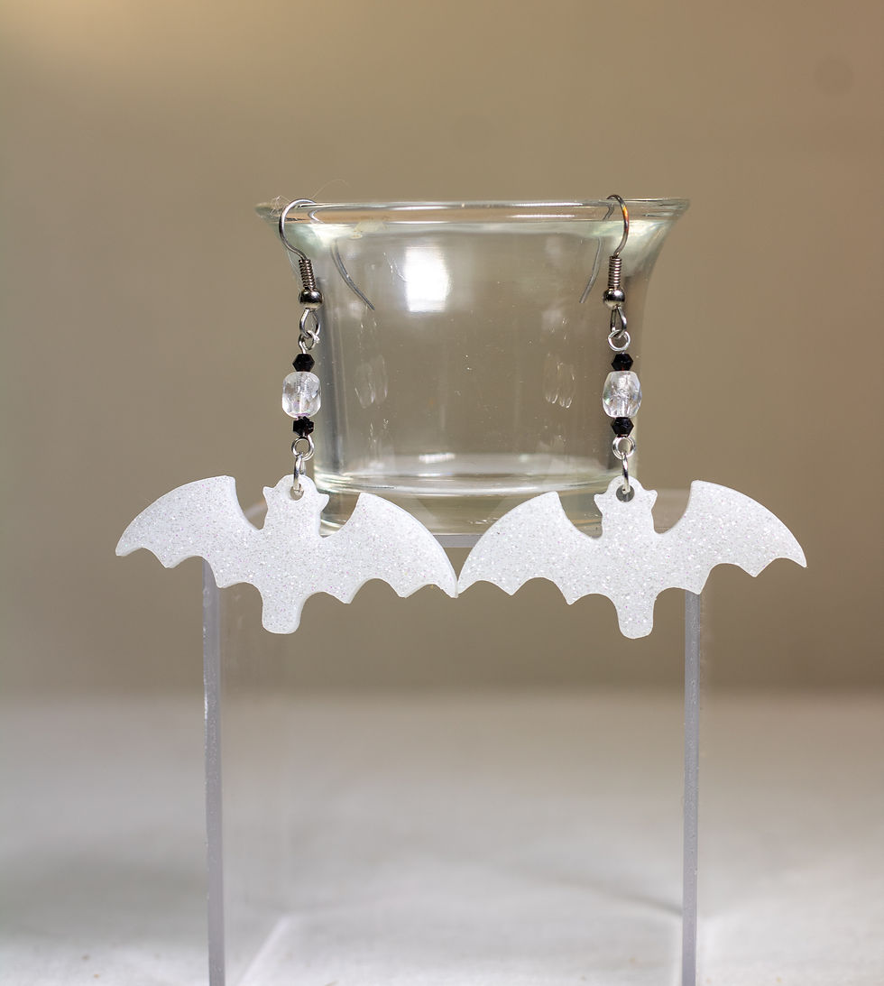 Handmade White Resin Holographic Bat Dangle Earrings