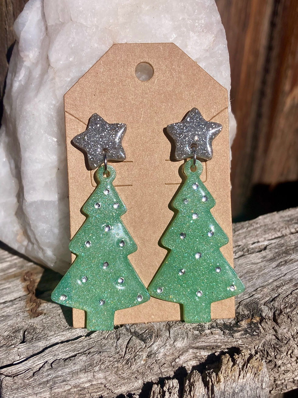 Thumbnail: Green Glitter Holiday Tree Resin Earrings
