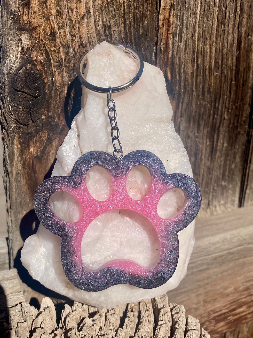 Thumbnail: Pink & Black Glitter Paw Print Keychain – Handmade Resin