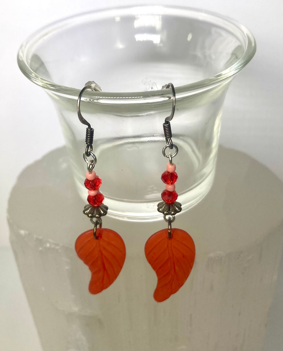 Thumbnail: Red Acrylic Leaf Dangle Earrings