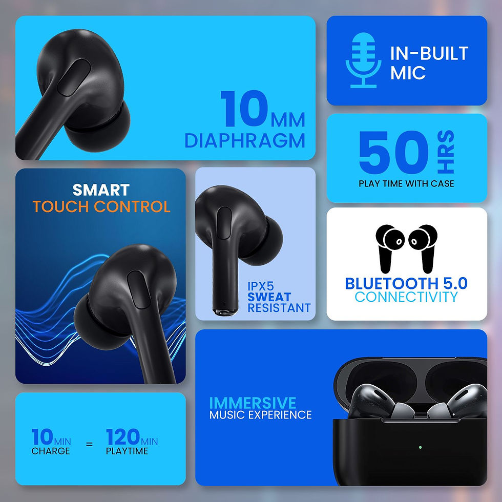 Xome X2 Pro Black TWS Earbuds with Fast Charging, IPX5 Sweat Resistance, and 40H Playtime. Shows the charging case