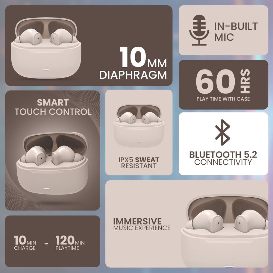 Xome X4 Pro Peach TWS Earbuds with Fast Charging, IPX5 Sweat Resistance, and 40H Playtime. Shows the charging case