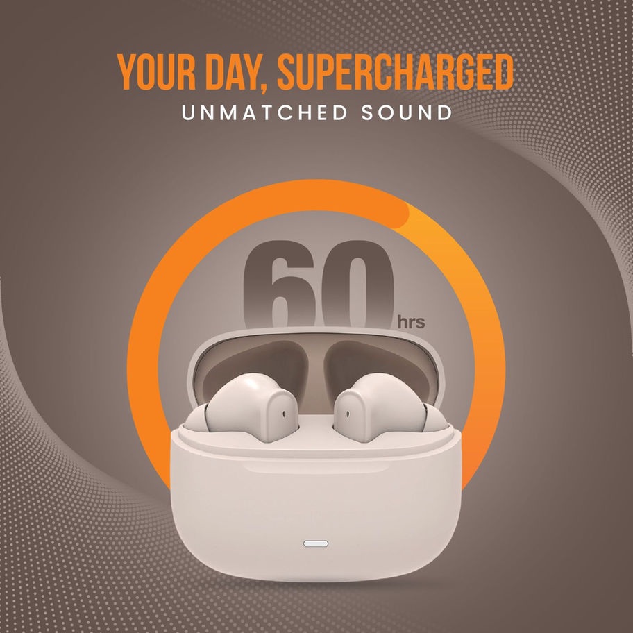 Xome X4 Pro Peach TWS Earbuds with Fast Charging, IPX5 Sweat Resistance, and 40H Playtime. Shows the charging case