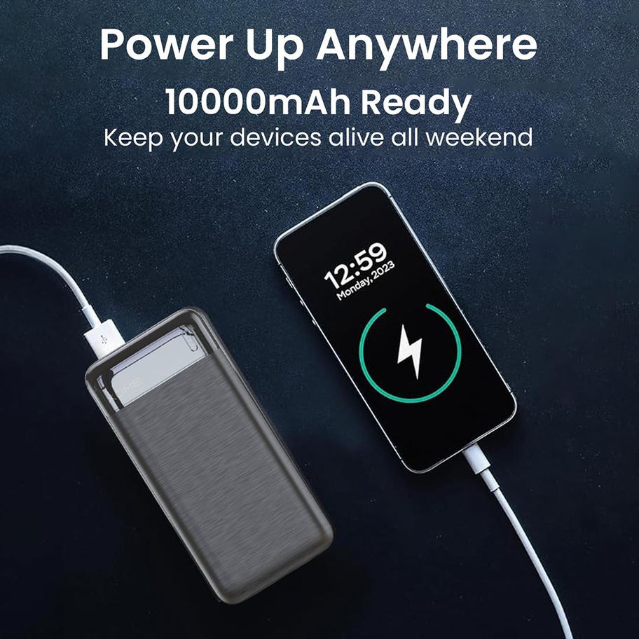 Xome- 222 Power Bank 10000mAh in Black and Orange, showcasing its slim design and Power Delivery fast-charging ports.